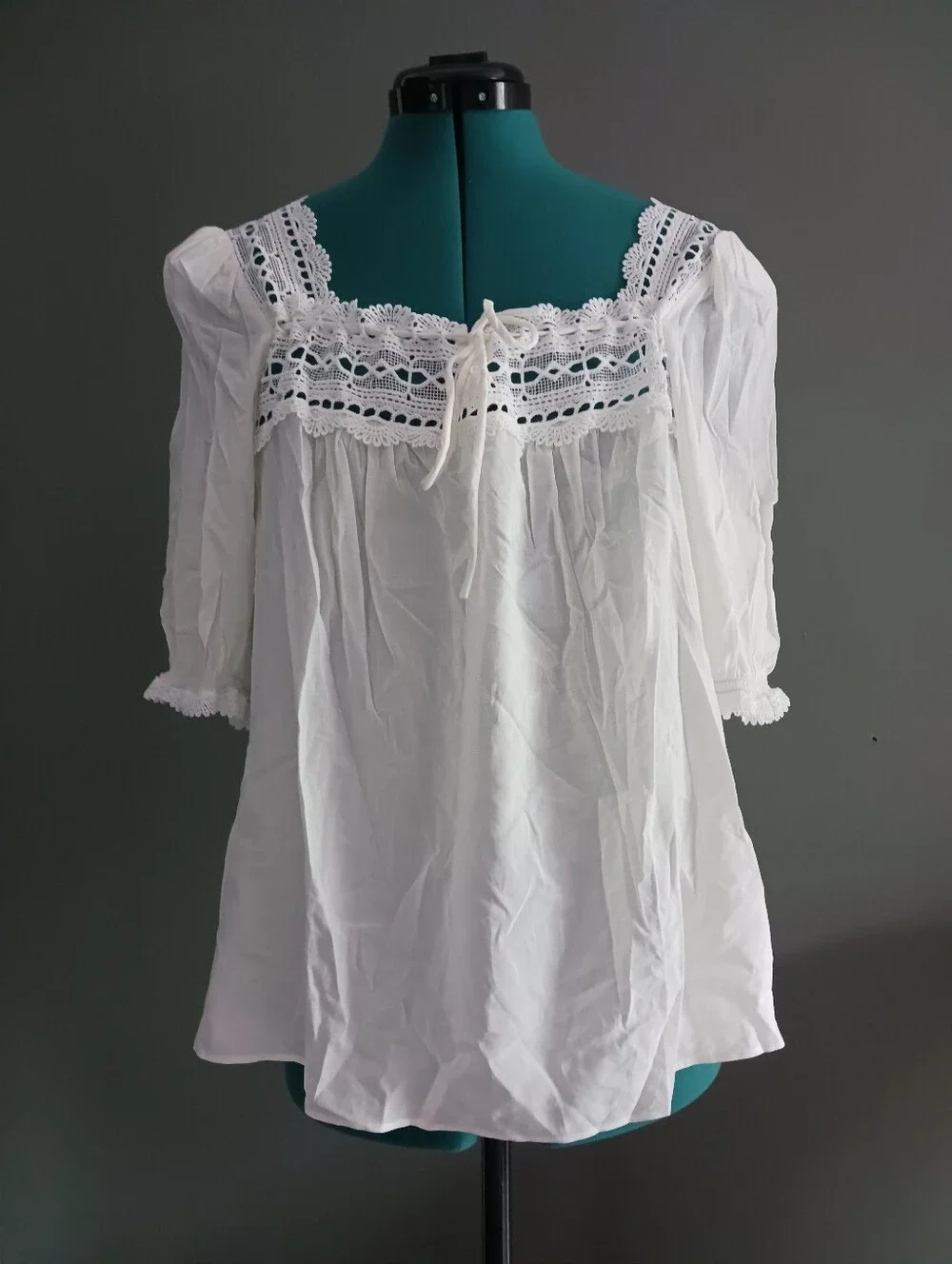 Reformation Wildflower Lace Trim Puff Sleeve Organic Cotton Blend Top Size 12